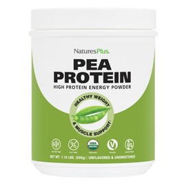 Natures Plus Organic Pea Protein - 1.1 lbs, Vegan Drink Powder - High Energy Protein Powder, Hunger Suppressant, Muscle Builder, Promotes Heart Health - Non-GMO, Vegetarian, Gluten-Free - 25 Servings