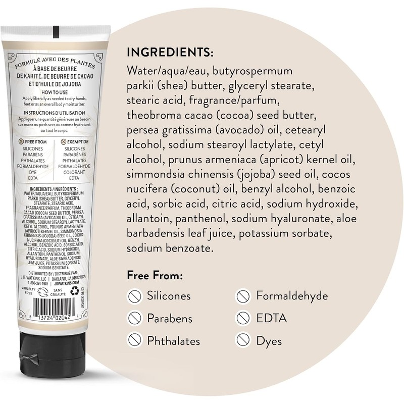 J.R. Watkins Hand Cream with Shea and Cocoa Butters, Coconut,