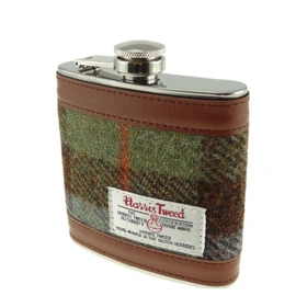 Glen Appin Harris Tweed Hip Flask Gift Boxed (Brown)