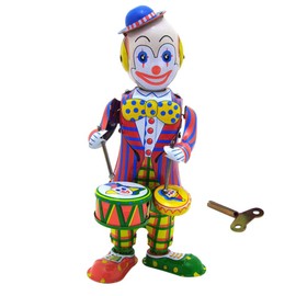 Toddmomy Clown Doll Wind Up Clown Doll Wind up Drummer Toy Tinplate Drumming Clown Figure Table Clown Toy for Kids Adult Home Office Ornaments Vintage Toy Robot
