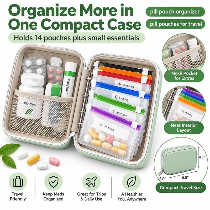 Pill Pouches for Travel, 14 Reusable Pill Pouches with Zipper
