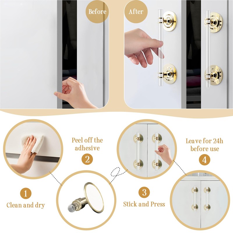Elistonie 2 Pcs Clear Acrylic Adhesive Cabinet and Furniture Pulls
