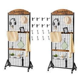 CHOEZON Grid Wall Panel 5.7' x 2' FT Grid Display Rack, 2 Packs Movable Gridwall Display Stand, Sturdy Floorstanding Wire Grid Rack, Rustic Brown and Black TCJ17P2BF