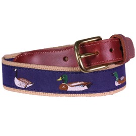 SoliVisk Men's Classic Navy Waterfowl Leather Tab Belt (Duck, Navy, 44)