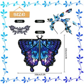DAZZTIME Butterfly Costume Women, Butterfly Costume Adult, Costume Butterfly Women, Carnival Costume Women, with Butterfly Headband, Women's Lace Mask, for Carnival, Fancy Dress, Theme Party