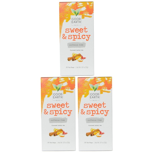 Good Earth Sweet and Spicy All-Natural Caffeine-Free Herbal Tea Bags, 25-Count (Pack of 3)