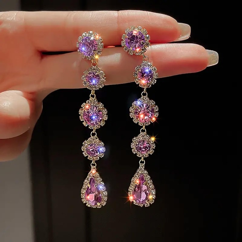 Amethyst Earrings for Women Rhinestone Earrings for Her February Birthstone