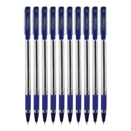 CELL BALLPOINT Pens, BLUE, 0.5mm Fine Point, Pack of 10, FineGripX Ball Pens, Smooth Fine Writing, Rubber Grip, FINEBLU10, Value Pack, ZOFAX Black Ball Pen