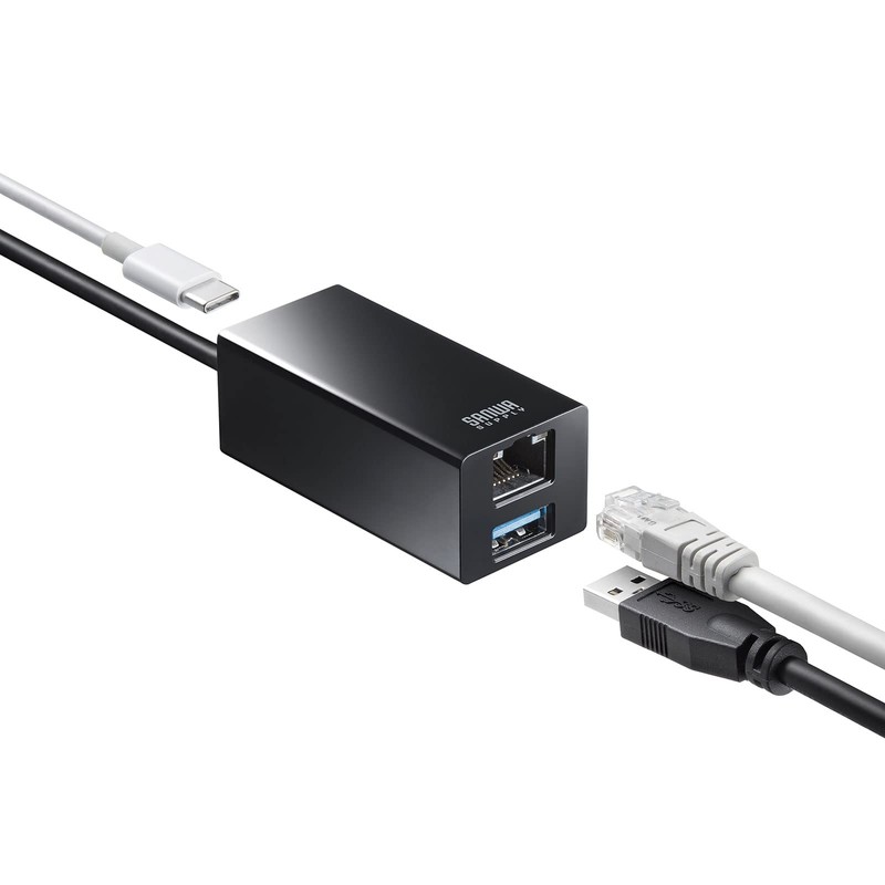 Sanwa Supply USB to 3TCH33BK Gigabit LAN Adapter with USB