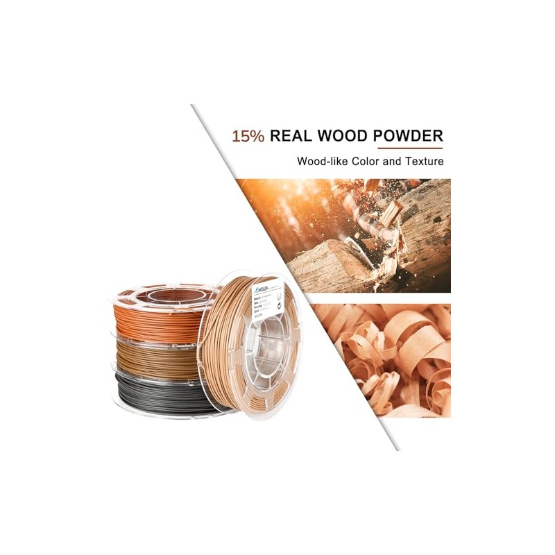 AMOLEN Wood PLA Filament Bundle 3D Printer Filament Wood Sets,Walnut,Cherry,Bamboo,Ebony,3D