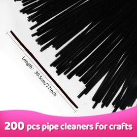 Praisebank Black Pipe Cleaners for Crafts (200pcs), Chenille Stems for DIY Projecets, Arts & Crafts Supplies for Festival Party Decorations
