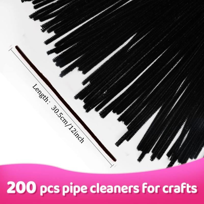 Praisebank Black Pipe Cleaners for Crafts (200pcs), Chenille Stems for