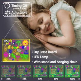 Fanrui White Board Dry Erase 20" x 16" 7 Colors Change Hanging/Desktop Clear Rewritable Dry Erase Board with Remore & Timmer & Dimmer, Portable Writing, Kids Drawing &Planning for Home School Office