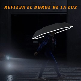 MXCOCO Paraguas Plegable Automático, Paraguas de Bolsillo para Lluvia y Sol, Sombrilla Plegable Grande Resistente al Viento con Protección UV y Borde Reflectante de Seguridad, Ligero y Portátil