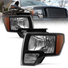 AS Headlight Assembly Compatible with 2009 2010 2011 2012 2013 2014 Ford F150 Pickup w/Clear Lens Black Housing Amber Reflector Driver and Passenger Side Pair