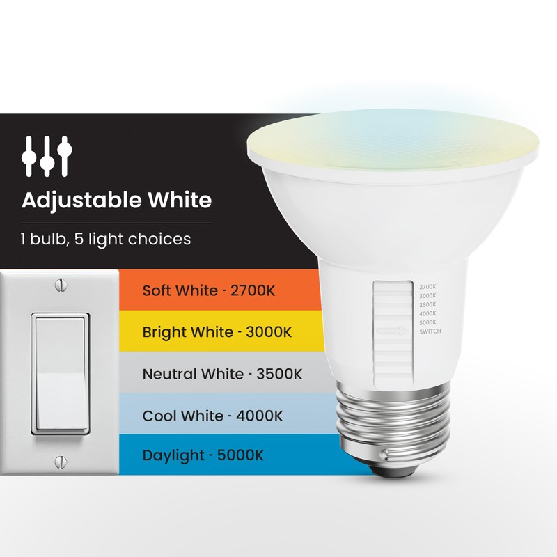 Feit Electric PAR20 LED Light Bulb, 50W Equivalent, Dimmable, Color