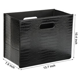 HofferRuffer Magazine Basket Holder, Foldable Magazine Rack, Document File Holder Organizer, File Folder, Newspaper Storage Bin Organizer for Home or Office (Black Croco)