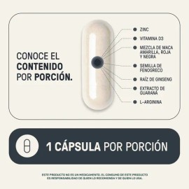 Men's Testo Fenogreco Maca L-Arginina Suplemeto Alimenticio 180 Cápsulas | LIFE360+ Testosterona Hombre