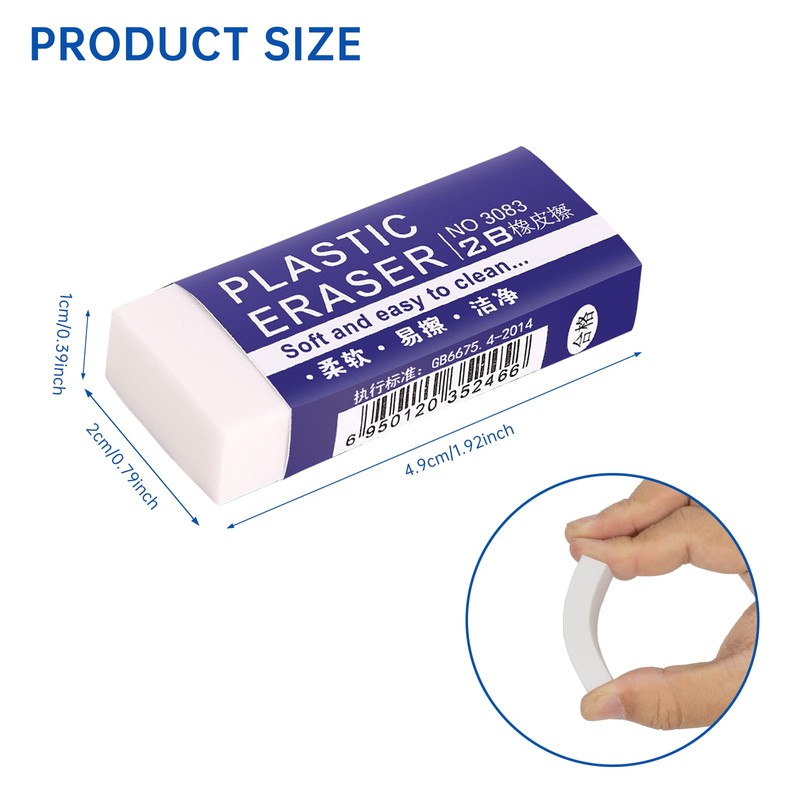 6 Pack Pencil Erasers, Large White Erasers for School, Art