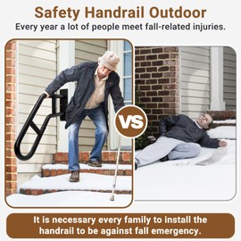 Handrails for Outdoor Steps, Stair Railing Indoor 1-3 Step, Porch Deck Hand Rail, Stair Hand Grab Bars Assist for Elderly, Wall Mount Metal U-Shaped Safety Handrail for Garage Basement (1PCS)