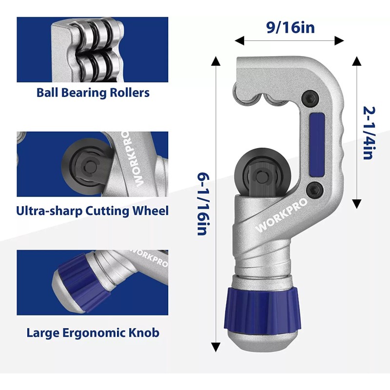 WORKPRO 3-PIECES Tubing Cutter Set Pipe Cutter with 1-1/4" Cutting