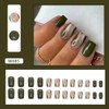Green Press on Nails Short Square Fake Nails with Gold