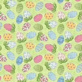 Henry Glass Peek-A-Boo Bunnies by Haley Bush 1564 66 Green Decorated Eggs Cotton