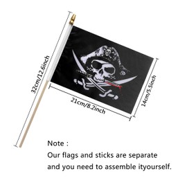 TSMD Pirate Dead Man's Chest Jolly Roger Stick Flag Small Mini Hand Held Flags,5x8 Inch,12 Pack