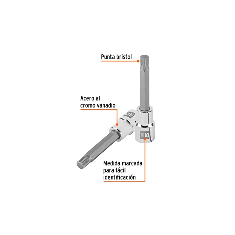 Truper D-1210-BL Dado Punta Larga Bristol M10, Cuadro 1/2"