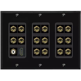RiteAV 3 Gang 8.1 Surround Sound Speaker Banana Wall plate with HD and RCA Black