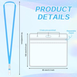 Jetec 32 Pcs Horizontal Name Tags Badge ID Card Holders, Clear Plastic PVC ID Holder with Waterproof Resealable Zip and 32 Pcs Colored Lanyards with Hook for ID Badges for School Office (32 Pcs)