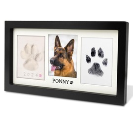 MYPAWLETS Extra Large Paw Print Frame Kit,Dog/Cat Paw Print Kit,Soft Pawprint Clay&Clean Touch Ink Pad,Pet Paw Print Impression Kit with Customization Tool,Wooden Pet Memorial Frame-Black