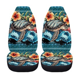 WUYOJUXA Art Seat Turtle Car Seat Covers Set for Front Seat Only Auto Seat Protectors Set of 2 Pieces Animal Turtle Print Vehicle Bucket Pad,Fit Most Vehicle, Cars, Sedan, Truck, SUV, Van