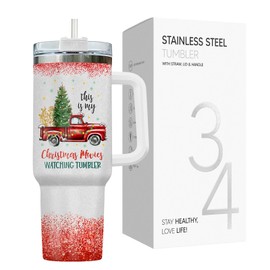 34HD Gifts for Movie Lovers, Christmas Movie Tumbler 40 Oz Stainless Steel with Handle, Christmas Movie Watching Cup, Movie Fan Tumbler, Christmas Movie Gifts