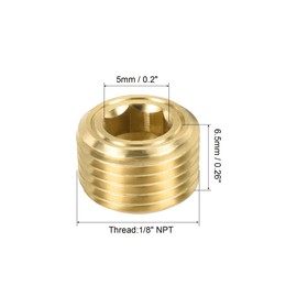 sourcing map Brass Pipe Plug 1/8 NPT Male Thread Hex Internal Head Socket Fitting for Water Air Fuel Pipeline Pack of 2