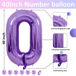 Number 50 Balloons Purple, 40 Inch Large Digital Helium Foil Mylar Birthday Balloons with 6Pcs Purple Confetti Balloons for 50th Men Women Birthday Anniversary Party Decorations