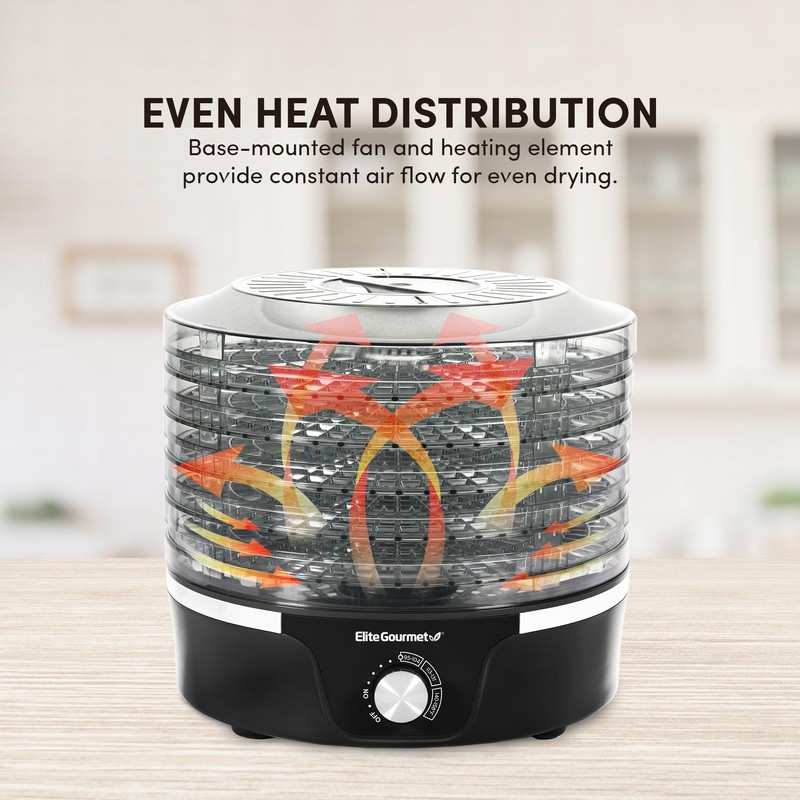 Elite Gourmet EFD319 Food Dehydrator, 5 BPA-Free 11.4" Trays Adjustable