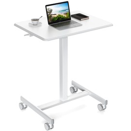 AYJOIR Small Standing Desk, Mobile Portable Rolling Laptop PC Table with Lockable Wheels, Height Adjustable Desk (28.5''- 42.5'') for Home, Office, or Classroom (White)