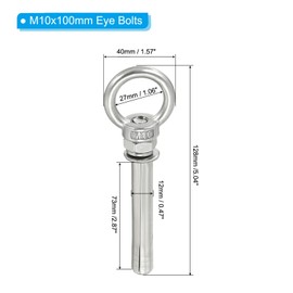 PATIKIL M10x100mm Extended Eye Bolts Pack of 2 304 Stainless Steel Shoulder Anchor Eye Bolt Screw with Eye Ring for Concrete Brick Walls Canopy Engineering Rigging Silver Tone