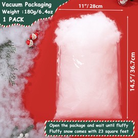 Noverlife 6.4Oz/180g Christmas Fake Snow Decor, Fluffy Snow Cotton Soft Artificial Snow for Nativity Set Christmas Tree Snow Decor, Faux Snow Indoor Snow Blanket Decor for Winter Holiday, New Year