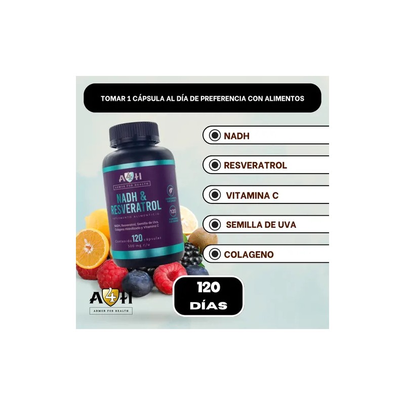 Envío Suplemento A4h Resveratrol Nadh Antioxidante 120 Caps