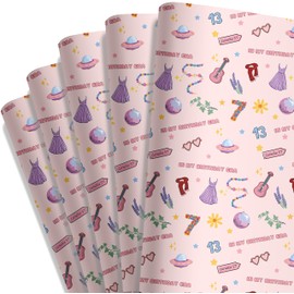 Bzelkry Singer Themed Gift Wrapping Paper, 5 Sheets Folded Flat Sheets, In My Birthday Era Durable Paper with Cute Icons for Birthday Gift Wrapping