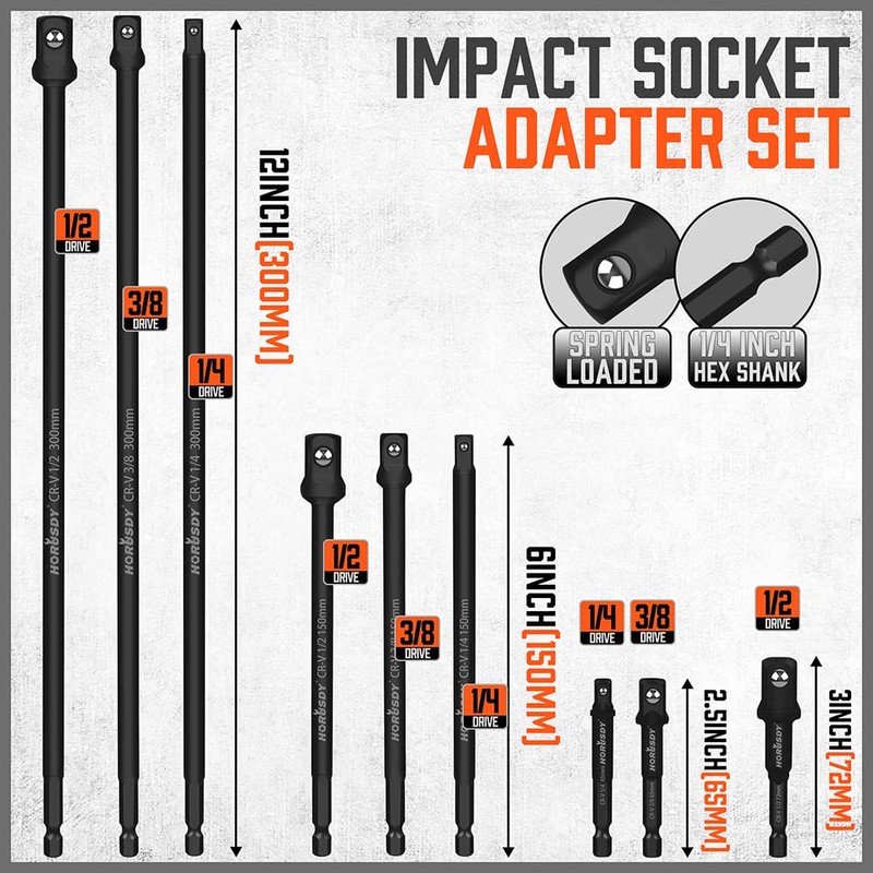 HORUSDY 9-Piece Impact Socket Adapter Extension Set with Storage Pouch,