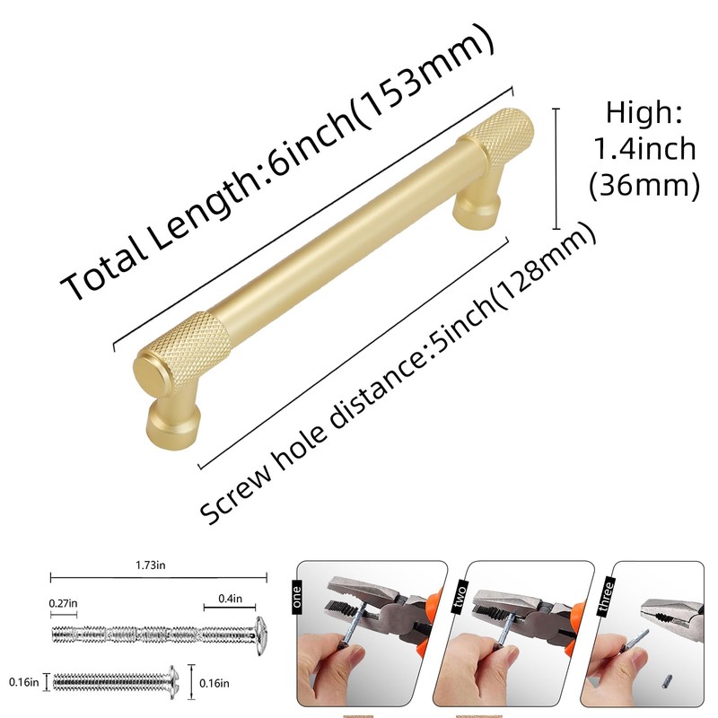 BUKOBYHE 10 Pack 5Inch Kitchen Cabinet Handles Brushed Brass Knurled