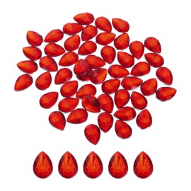 MECCANIXITY 50PCS Flat Back Acrylic Teardrop Gems 13x18mm Artificial Rhinestones for DIY Crafts Bead Wedding Party Face Painting Jewelry Making Deep Red