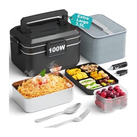 Nifogo Electric Lunch Box for Adults 3,5L 100W Portable Heated Lunch Box for Men 3 in 1 Portable Food Warmer 110V/12V/24V with Removable Stainless Steel Container & Bag