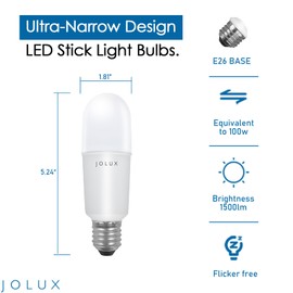 Jolux 4 Pack LED Stick Light Bulbs with Dusk to Dawn, 100W Equivalent,Daylight(5000K),1500lm,Auto On/Off Outdoor LED Bulbs,Damp Rated,E26 Medium Base.………