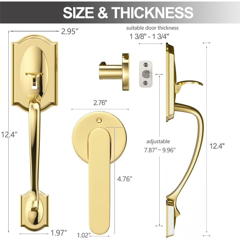 YYTDZSW Front Door Handle, Gold Door Handles Exterior, Polished Brass