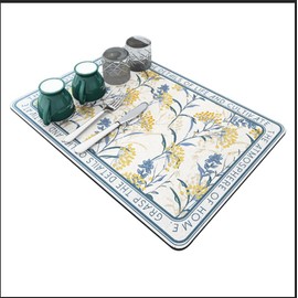 Dish Drying Mat - Super Absorbent Kitchen Counter Drying Mat,Easy Clean Dish Mat,Oil & Stain Resistant,Perfect for Dishes, Coffee Bar, and Countertops (Blue Hibiscus, 15.7''x11.8'')