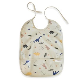 Lautoki Bib with Sleeves + Waterproof Pocket | 12-36 Months | BPA Free | Bib with Crumb Tray | Kangaroo Pocket and Elastic Cuffs | Baby LED Weaning | Baby Bib, dinosaur sleeveless
